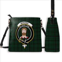 ScotsTee Shop Scottish Menzies Green Crest Tartan Bucket Bag Ladies Shoulder Bag Midi