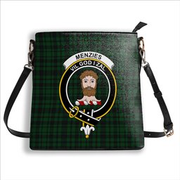 ScotsTee Shop Scottish Menzies Green Crest Tartan Bucket Bag Ladies Shoulder Bag Midi