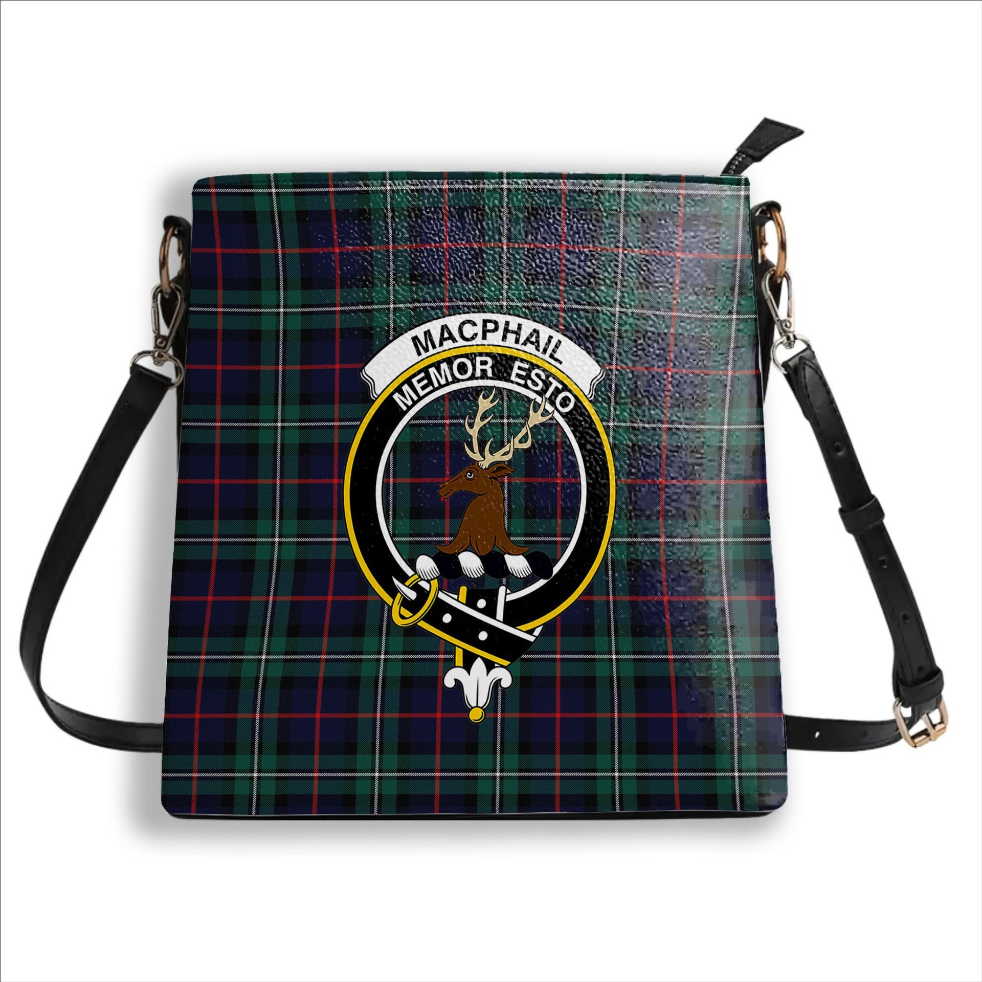 ScotsTee Shop Scottish MacPhail Hunting Modern Crest Tartan Bucket Bag Ladies Shoulder Bag Midi