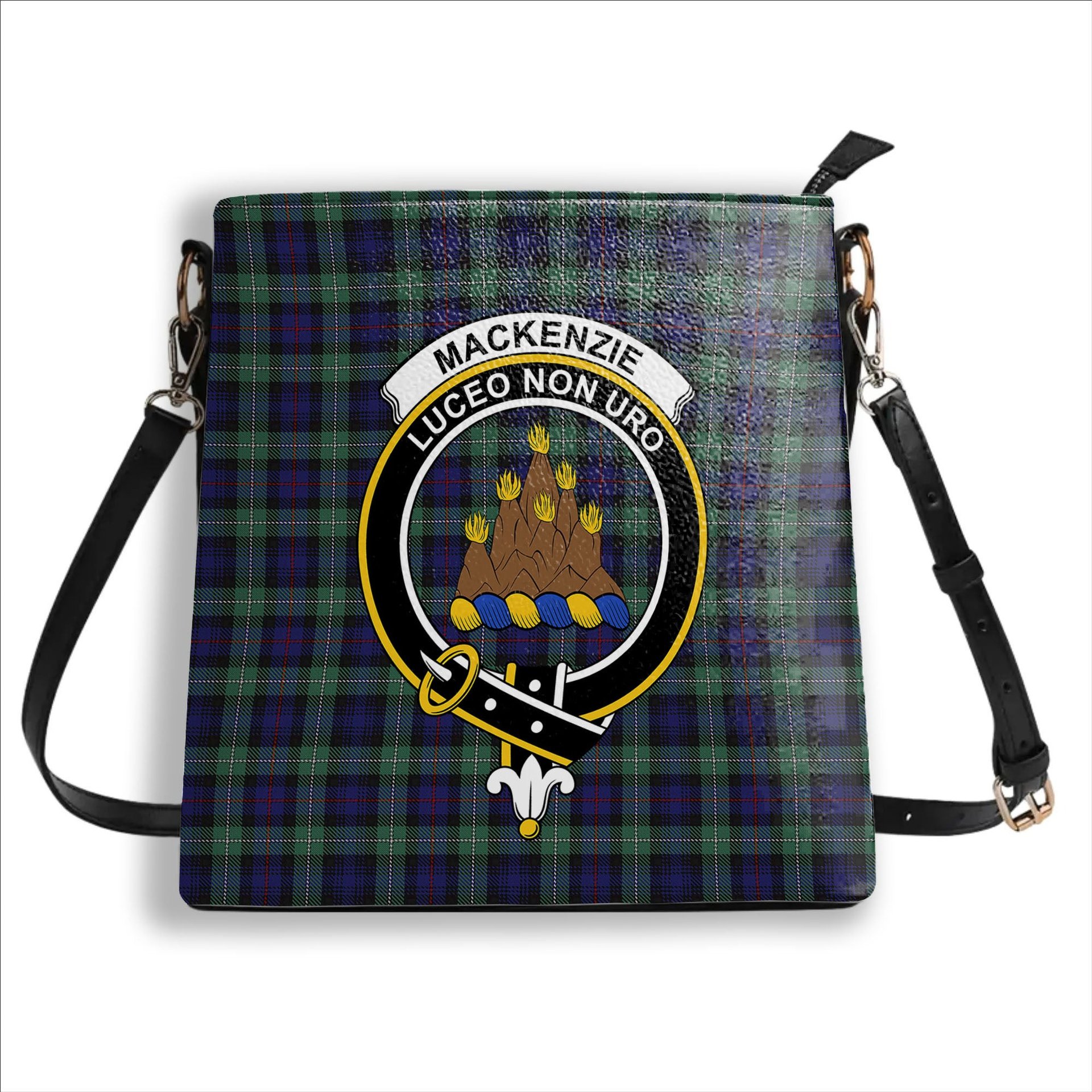 ScotsTee Shop Scottish MacKenzie Hunting Green Crest Tartan Bucket Bag Ladies Shoulder Bag Midi