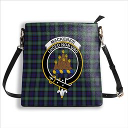 ScotsTee Shop Scottish MacKenzie Hunting Green Crest Tartan Bucket Bag Ladies Shoulder Bag Midi