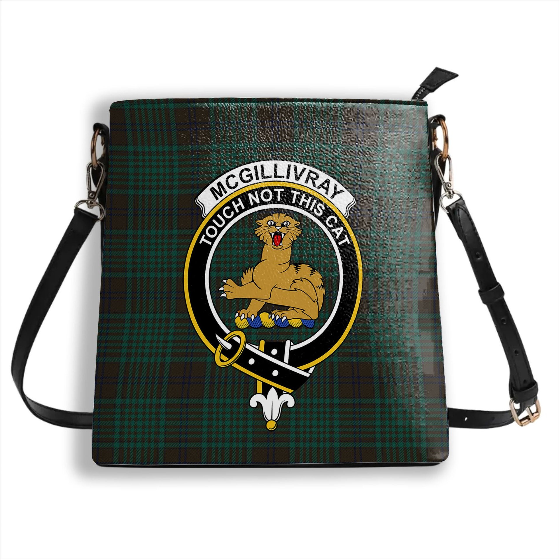 ScotsTee Shop Scottish McGillivray Hunting Modern Crest Tartan Bucket Bag Ladies Shoulder Bag Midi