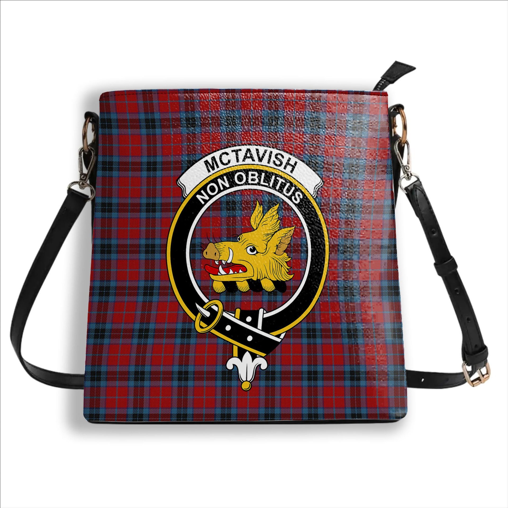 ScotsTee Shop Scottish McTavish Crest Tartan Bucket Bag Ladies Shoulder Bag Midi