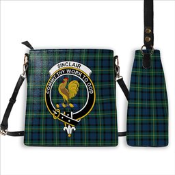 ScotsTee Shop Scottish Sinclair of Ulster Modern Crest Tartan Bucket Bag Ladies Shoulder Bag Midi