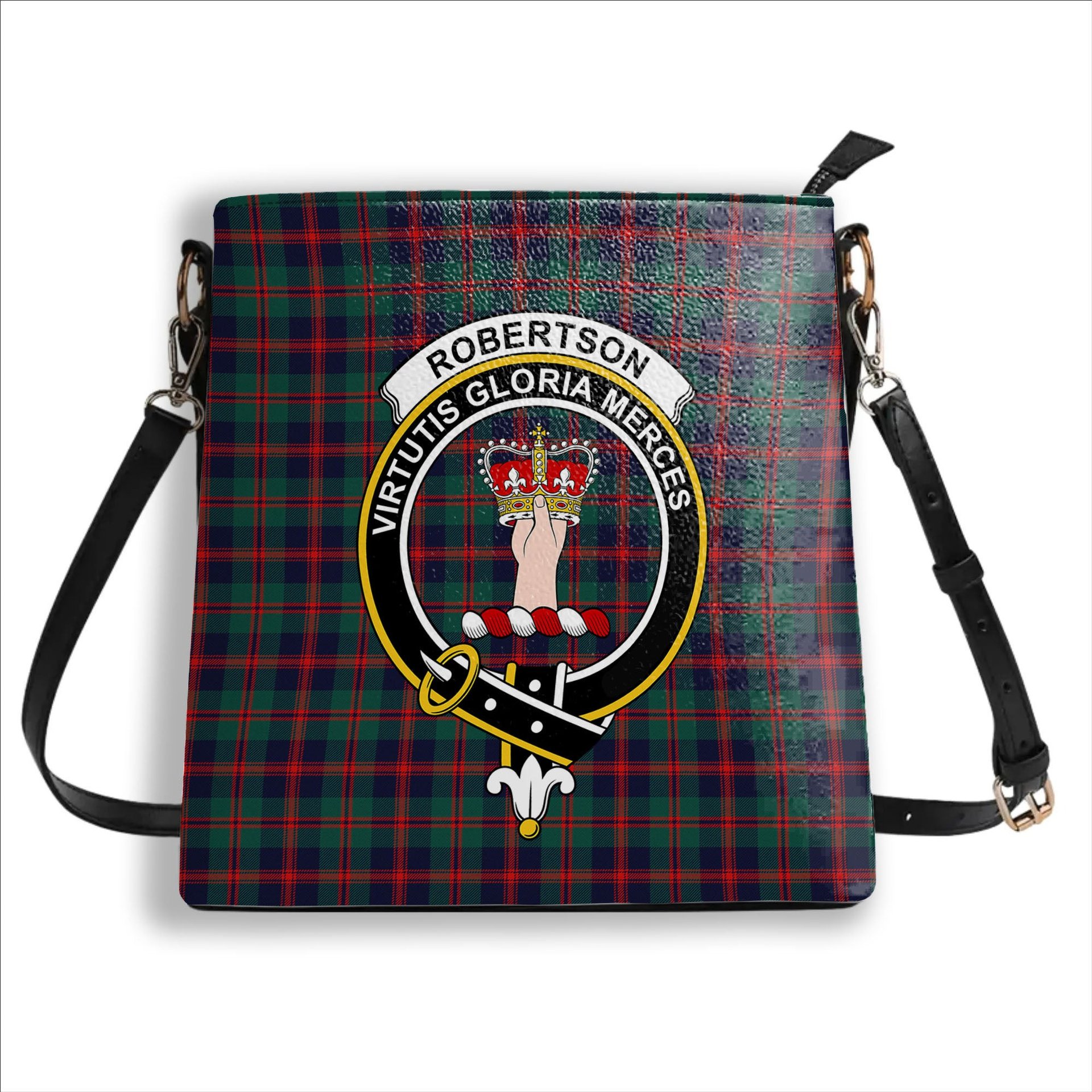 ScotsTee Shop Scottish Robertson of Struan Modern Crest Tartan Bucket Bag Ladies Shoulder Bag Midi
