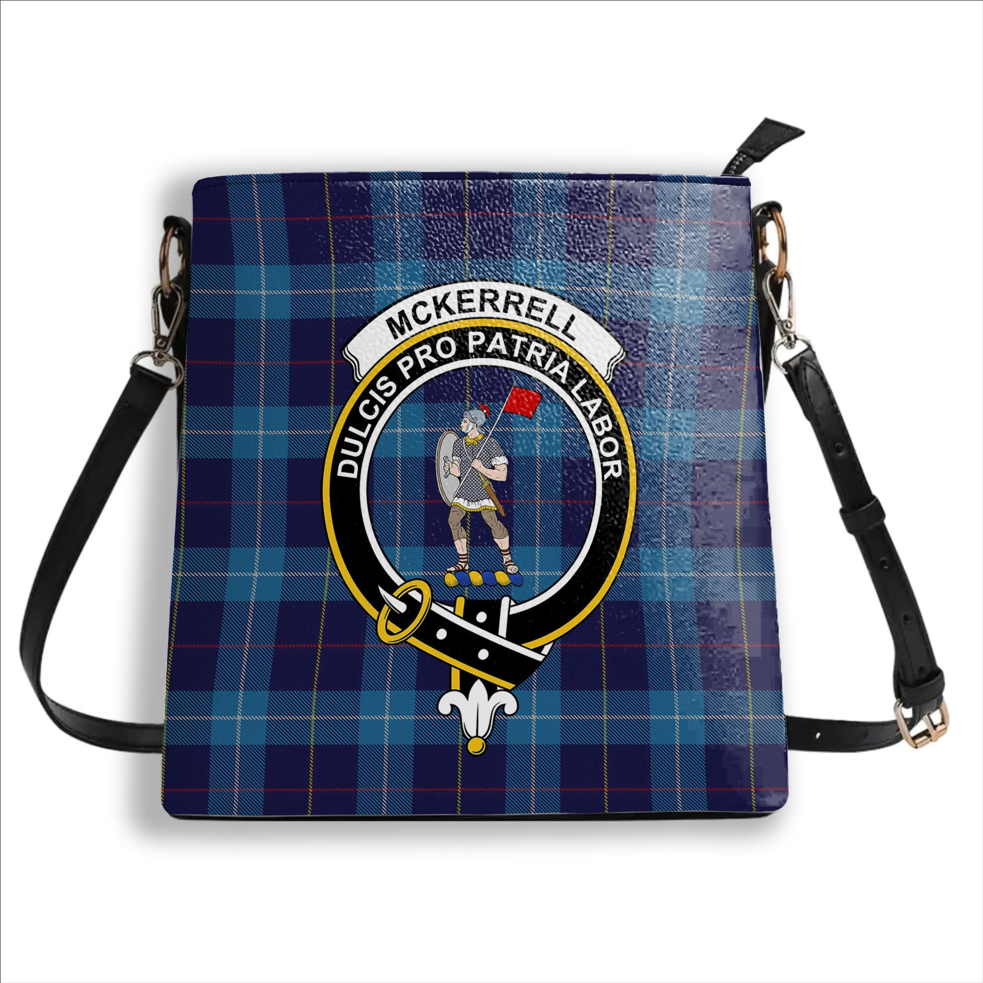 ScotsTee Shop Scottish McKerrell of Hillhouse Crest Tartan Bucket Bag Ladies Shoulder Bag Midi