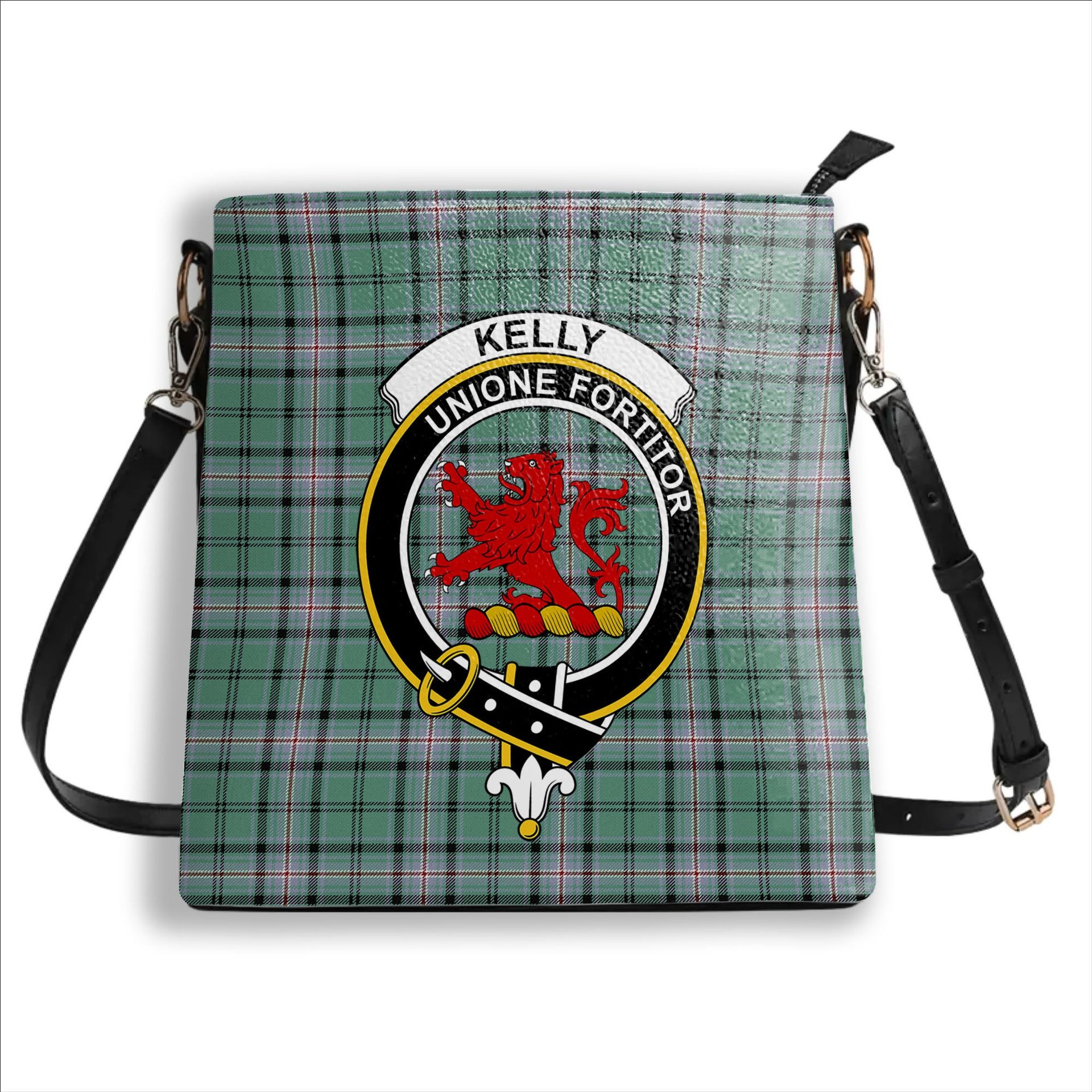 ScotsTee Shop Scottish Kelly of Sleat Hunting Ancient Crest Tartan Bucket Bag Ladies Shoulder Bag Midi