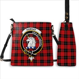 ScotsTee Shop Scottish Ramsay of Dalhousie (Ramsay Red) Modern Crest Tartan Bucket Bag Ladies Shoulder Bag Midi