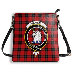 ScotsTee Shop Scottish Ramsay of Dalhousie (Ramsay Red) Modern Crest Tartan Bucket Bag Ladies Shoulder Bag Midi