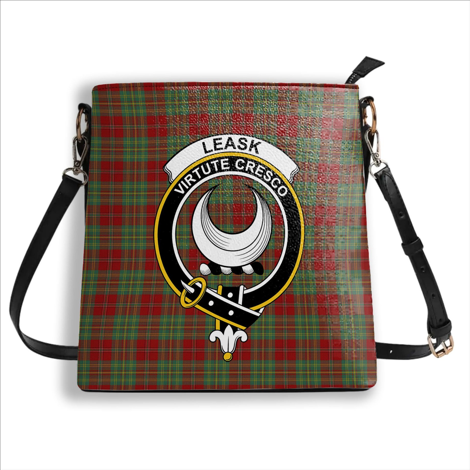 ScotsTee Shop Scottish Leask Crest Tartan Bucket Bag Ladies Shoulder Bag Midi