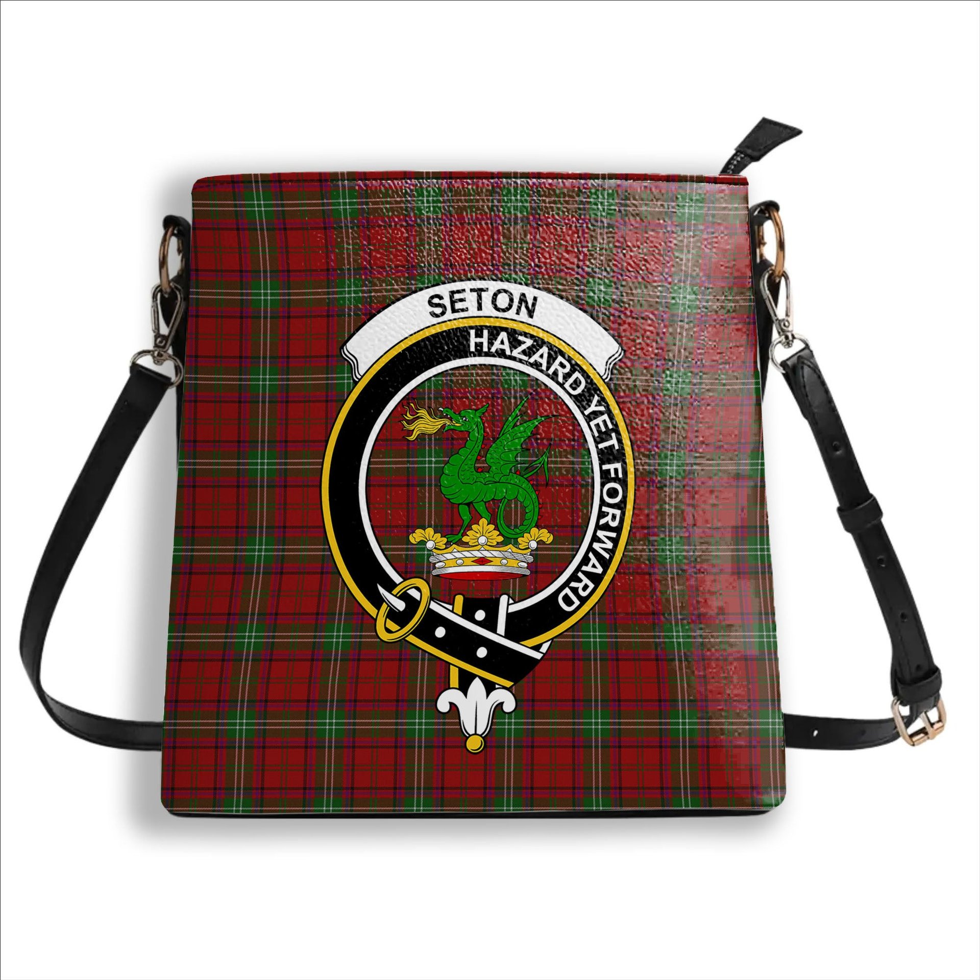 ScotsTee Shop Scottish Seton Crest Tartan Bucket Bag Ladies Shoulder Bag Midi