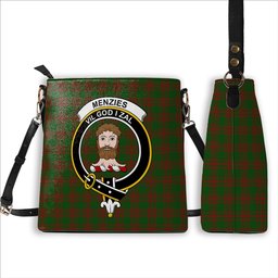 ScotsTee Shop Scottish Menzies Crest Tartan Bucket Bag Ladies Shoulder Bag Midi