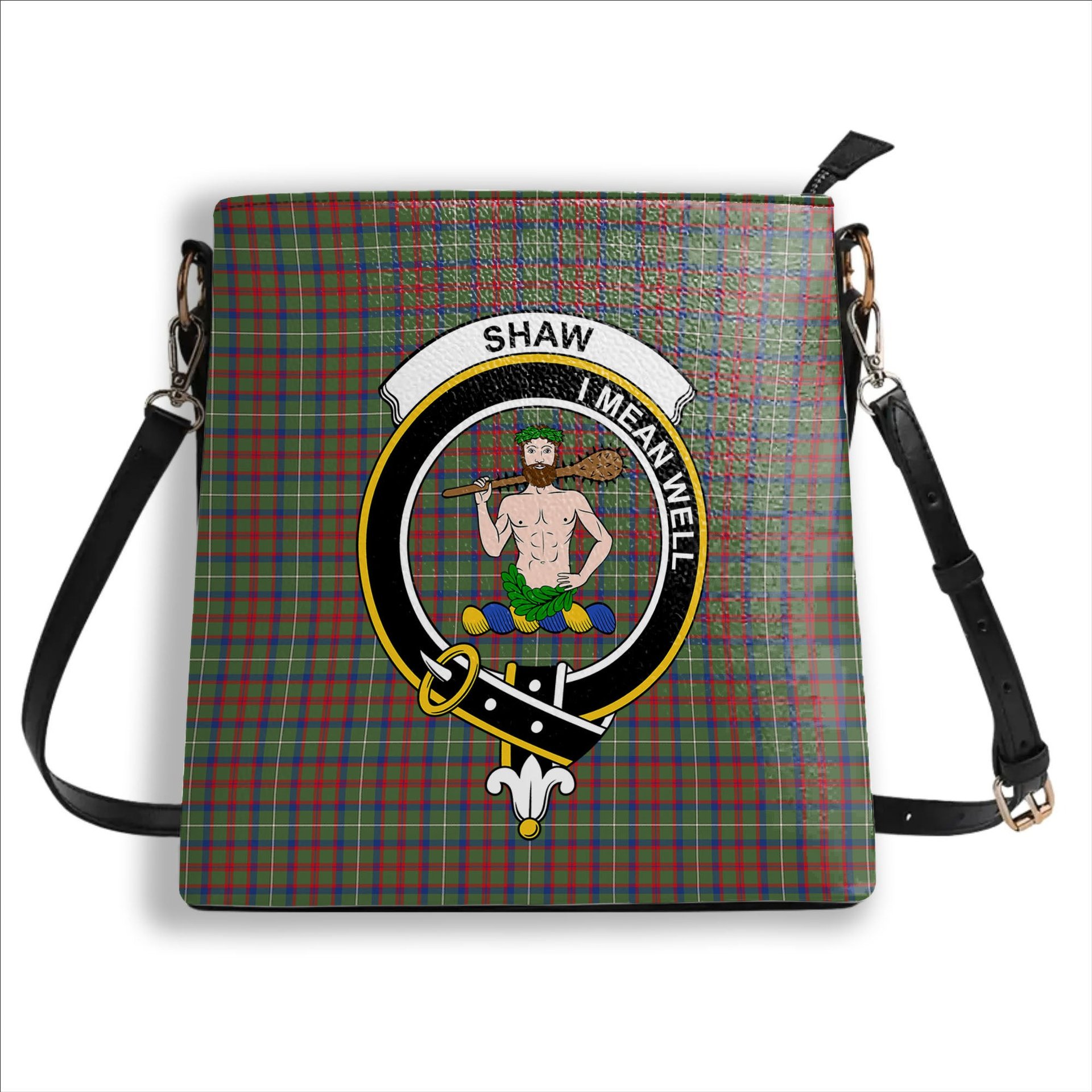 ScotsTee Shop Scottish Shaw Green Modern Crest Tartan Bucket Bag Ladies Shoulder Bag Midi