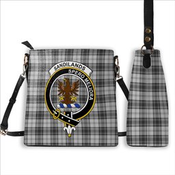 ScotsTee Shop Scottish Sandilands Grey Crest Tartan Bucket Bag Ladies Shoulder Bag Midi