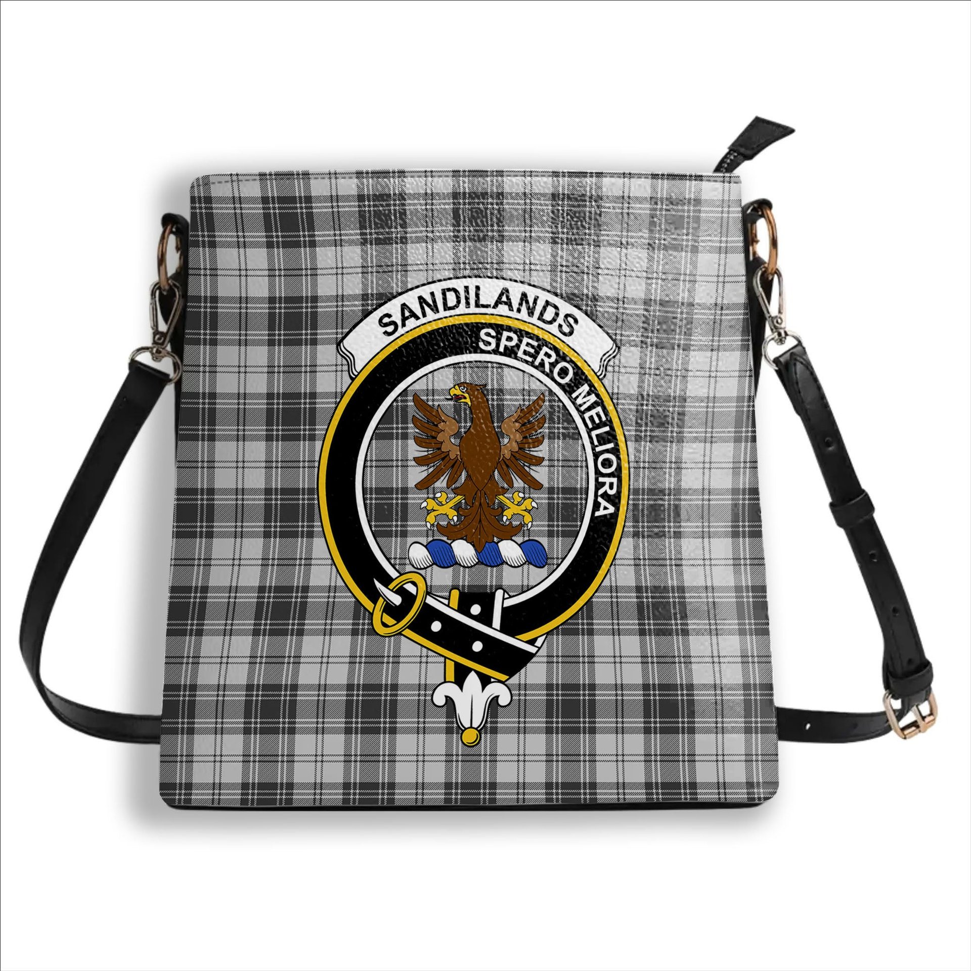 ScotsTee Shop Scottish Sandilands Grey Crest Tartan Bucket Bag Ladies Shoulder Bag Midi