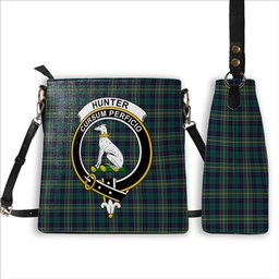 ScotsTee Shop Scottish Hunter of Hunterston Modern Crest Tartan Bucket Bag Ladies Shoulder Bag Midi