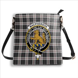 ScotsTee Shop Scottish MacPherson of Cluny Black and White Crest Tartan Bucket Bag Ladies Shoulder Bag Midi