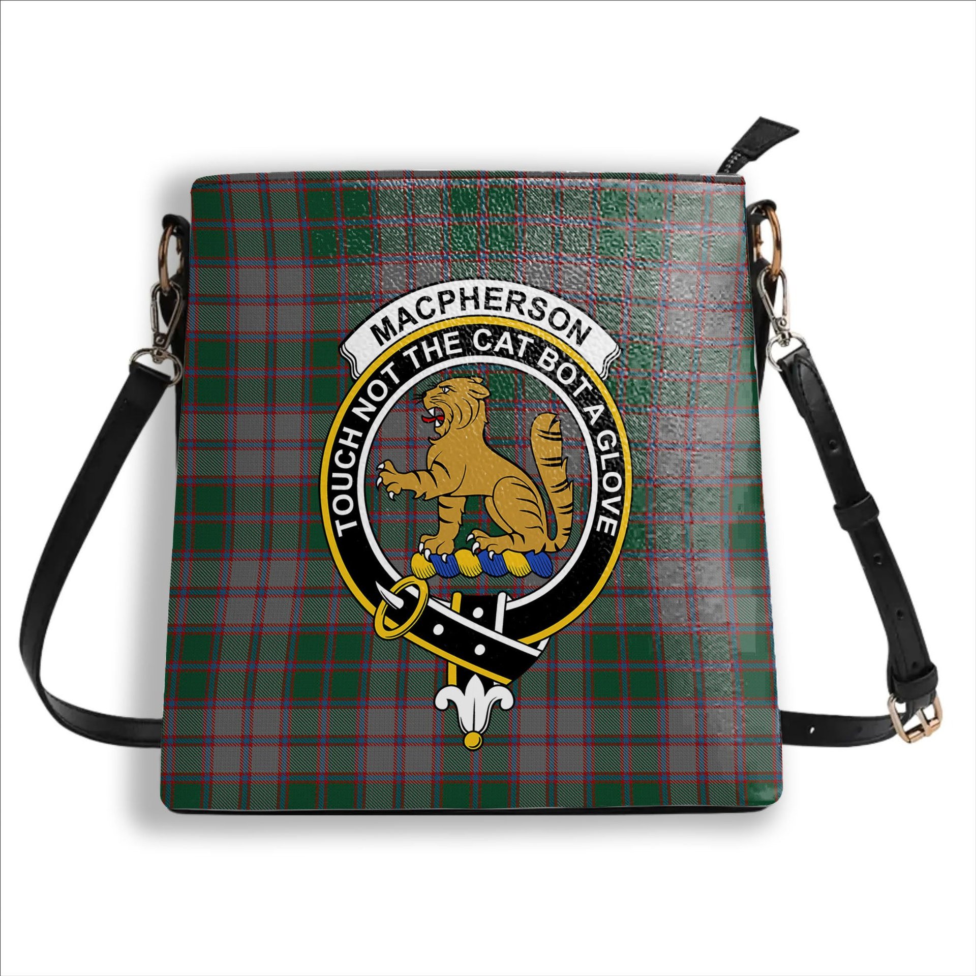ScotsTee Shop Scottish MacPherson Gathering 1996 Crest Tartan Bucket Bag Ladies Shoulder Bag Midi