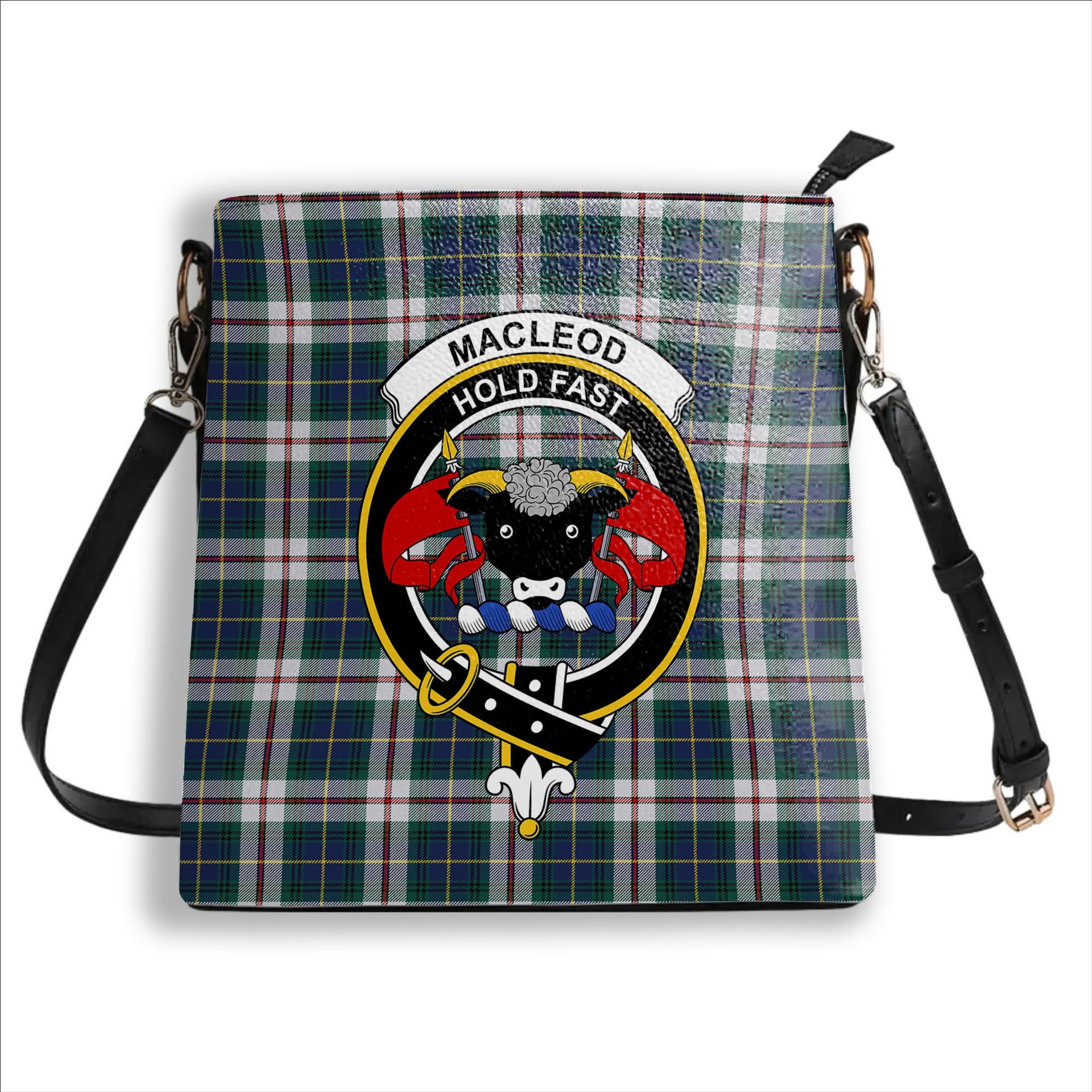 ScotsTee Shop Scottish MacLeod Of Californian Modern Crest Tartan Bucket Bag Ladies Shoulder Bag Midi