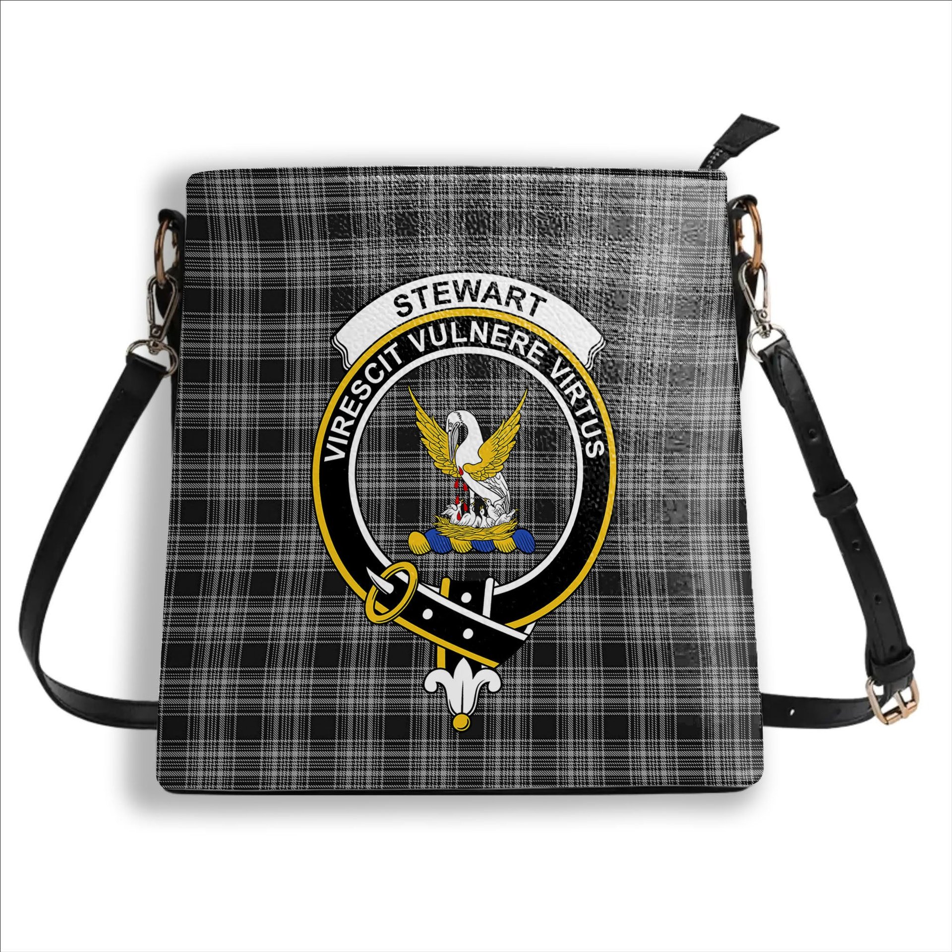 ScotsTee Shop Scottish Stewart Mourning 3 Crest Tartan Bucket Bag Ladies Shoulder Bag Midi