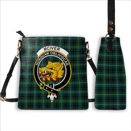 ScotsTee Shop Scottish McIver Hunting Modern Crest Tartan Bucket Bag Ladies Shoulder Bag Midi