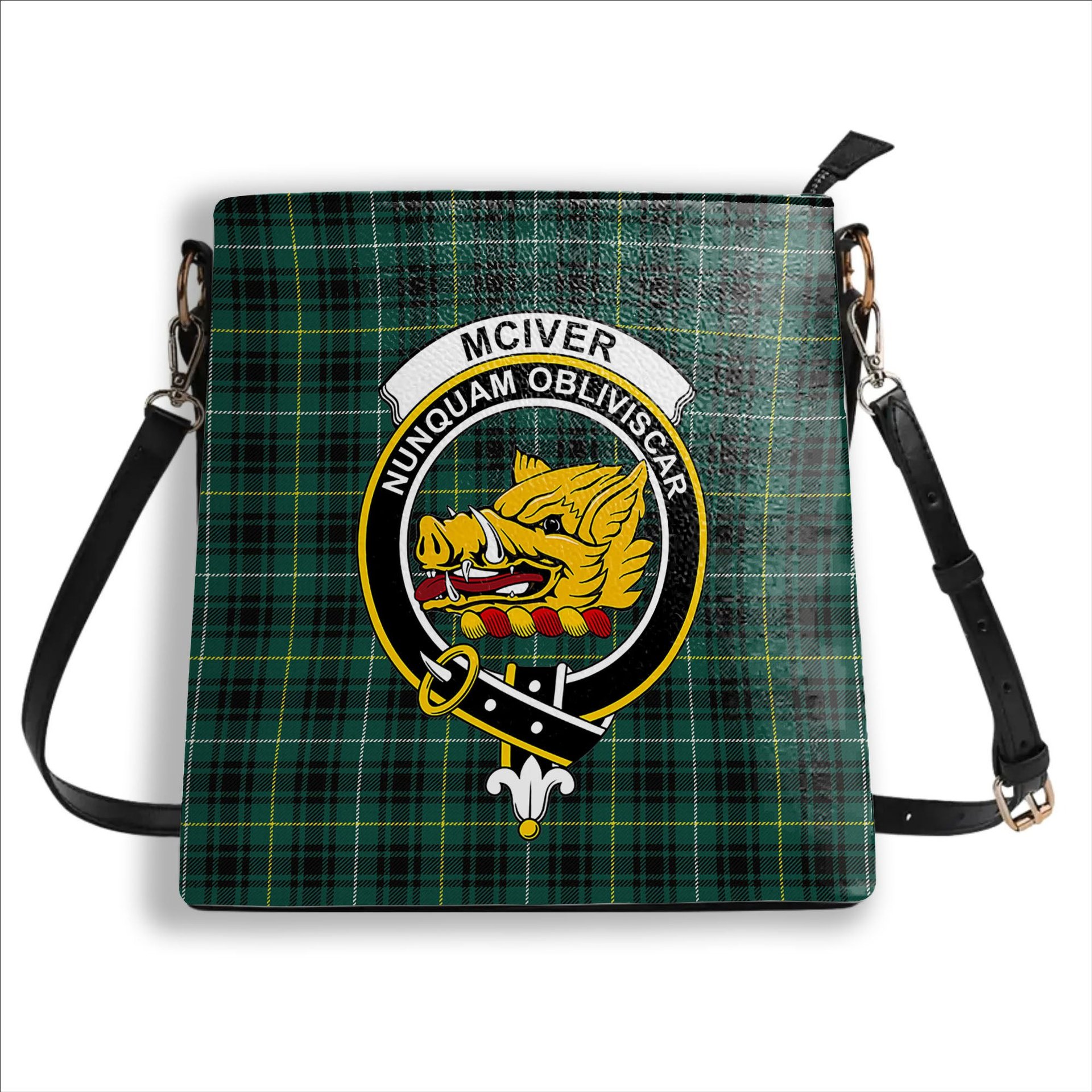 ScotsTee Shop Scottish McIver Hunting Modern Crest Tartan Bucket Bag Ladies Shoulder Bag Midi