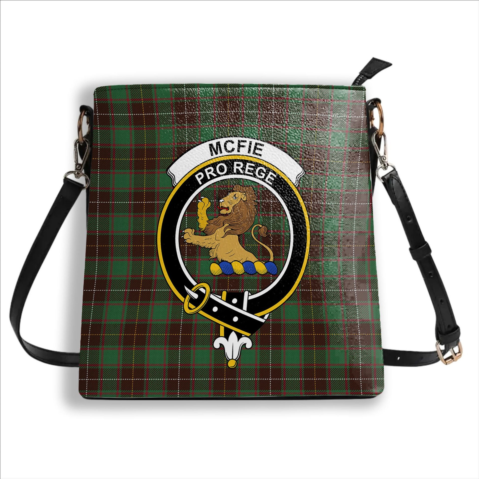 ScotsTee Shop Scottish McFie Hunting Modern Crest Tartan Bucket Bag Ladies Shoulder Bag Midi