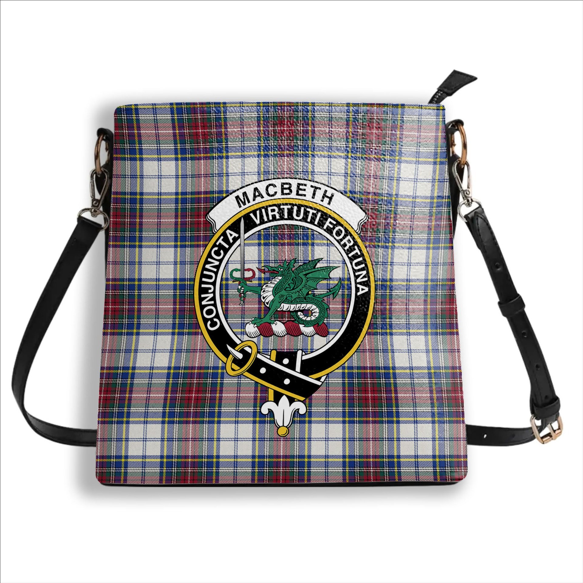 ScotsTee Shop Scottish MacBeth Dress Modern Crest Tartan Bucket Bag Ladies Shoulder Bag Midi