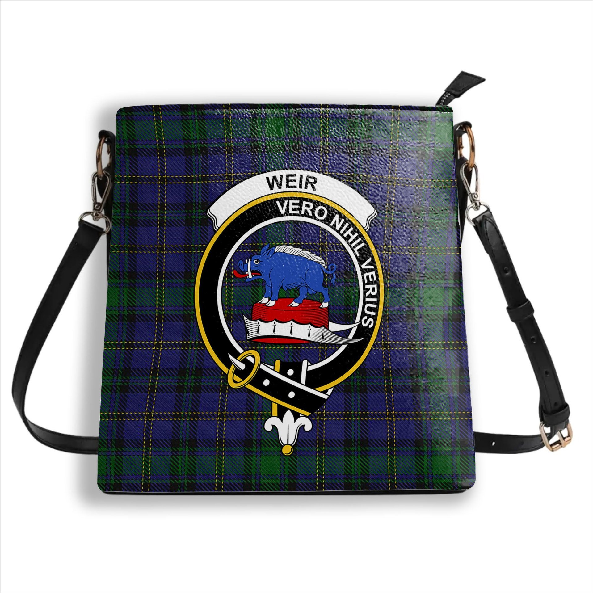 ScotsTee Shop Scottish Weir Modern Crest Tartan Bucket Bag Ladies Shoulder Bag Midi