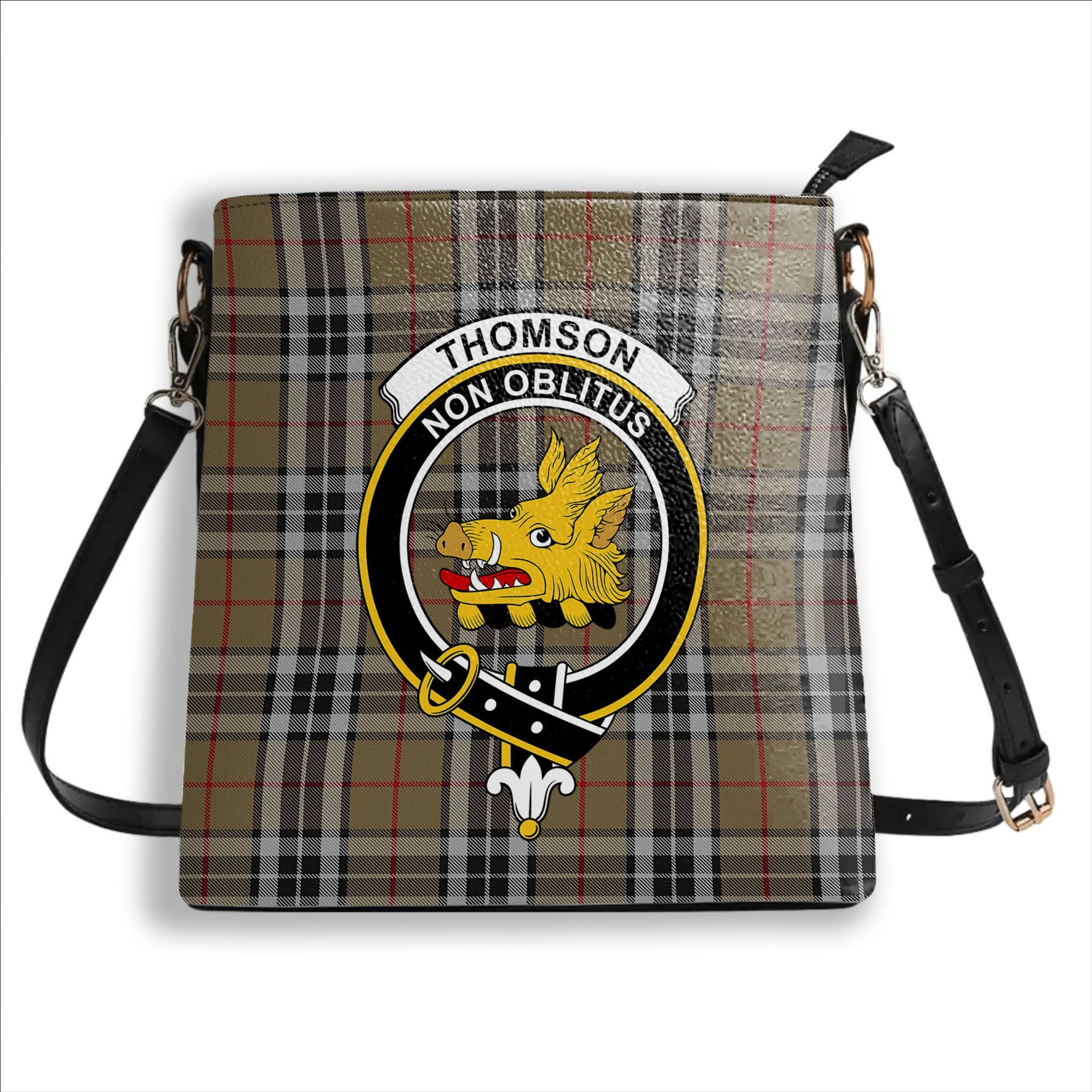 ScotsTee Shop Scottish Thomson Camel Crest Tartan Bucket Bag Ladies Shoulder Bag Midi