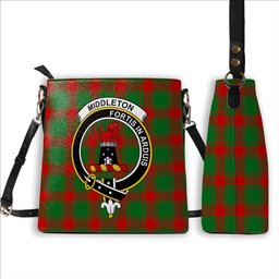 ScotsTee Shop Scottish Middleton Modern Crest Tartan Bucket Bag Ladies Shoulder Bag Midi