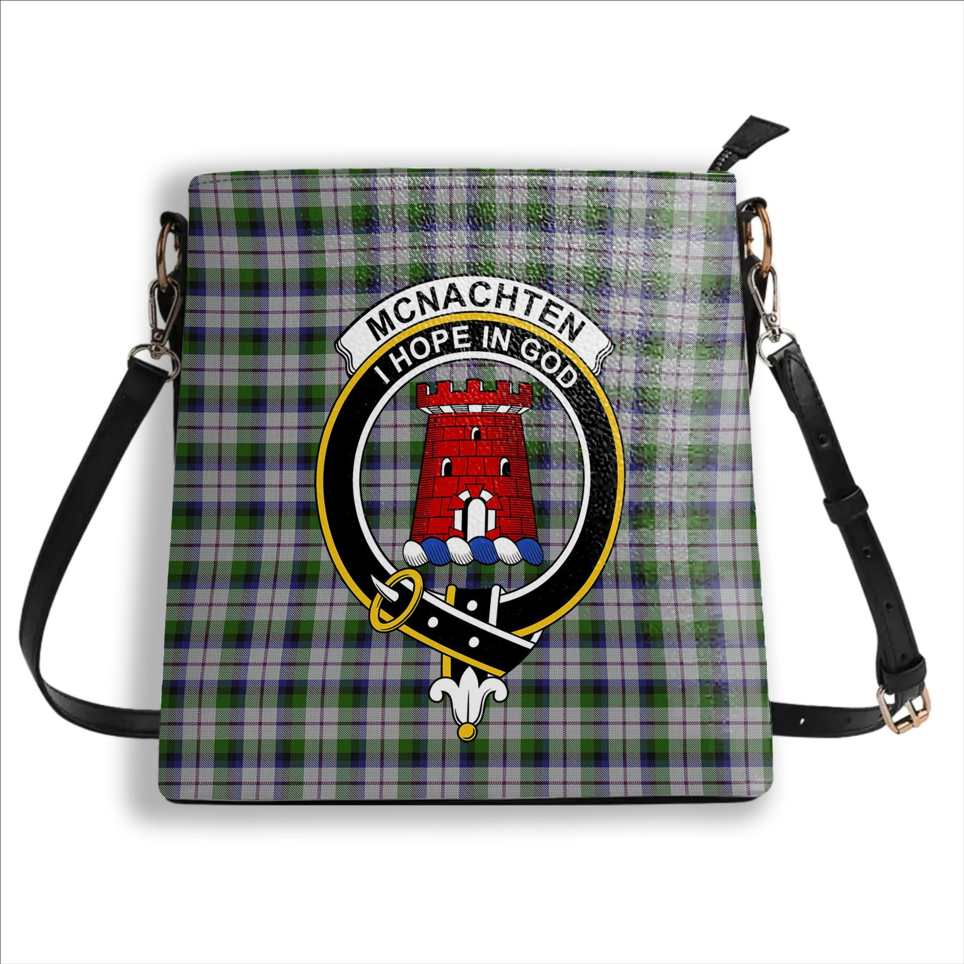 ScotsTee Shop Scottish McNachten Dress Crest Tartan Bucket Bag Ladies Shoulder Bag Midi