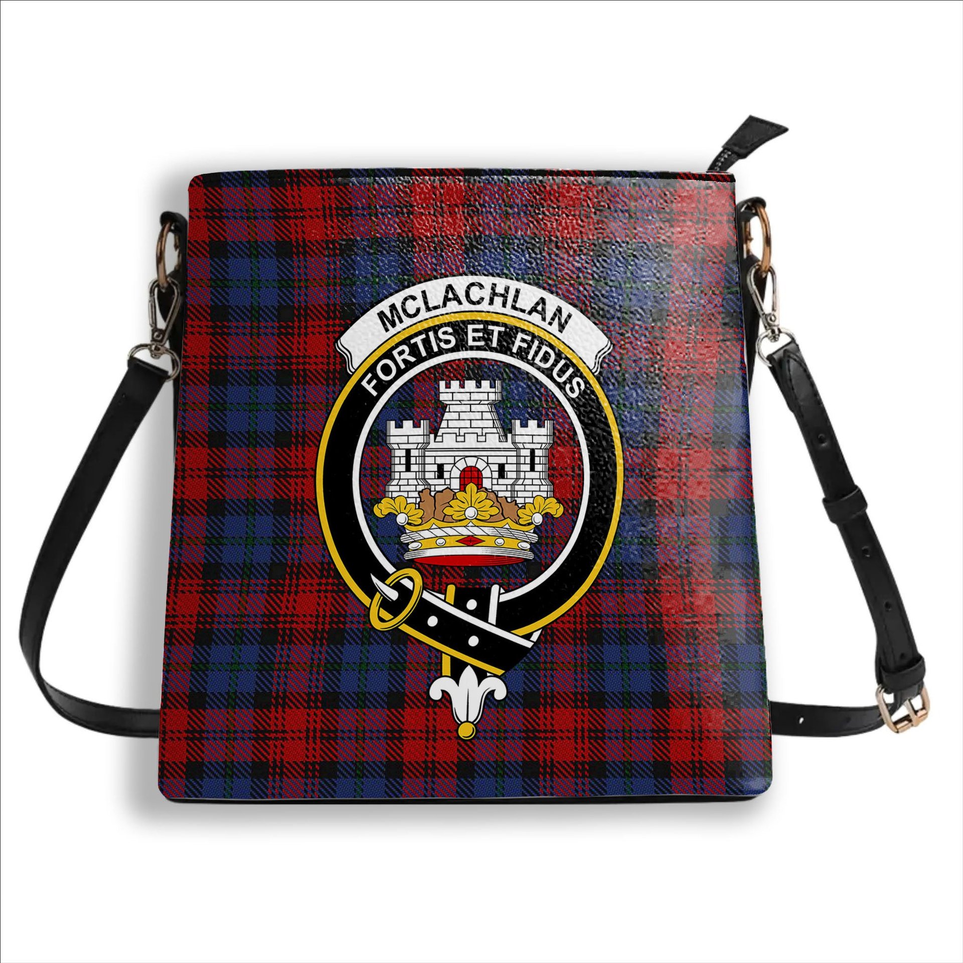 ScotsTee Shop Scottish McLachlan Modern Crest Tartan Bucket Bag Ladies Shoulder Bag Midi