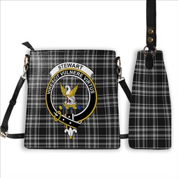ScotsTee Shop Scottish Stewart Black and White Crest Tartan Bucket Bag Ladies Shoulder Bag Midi
