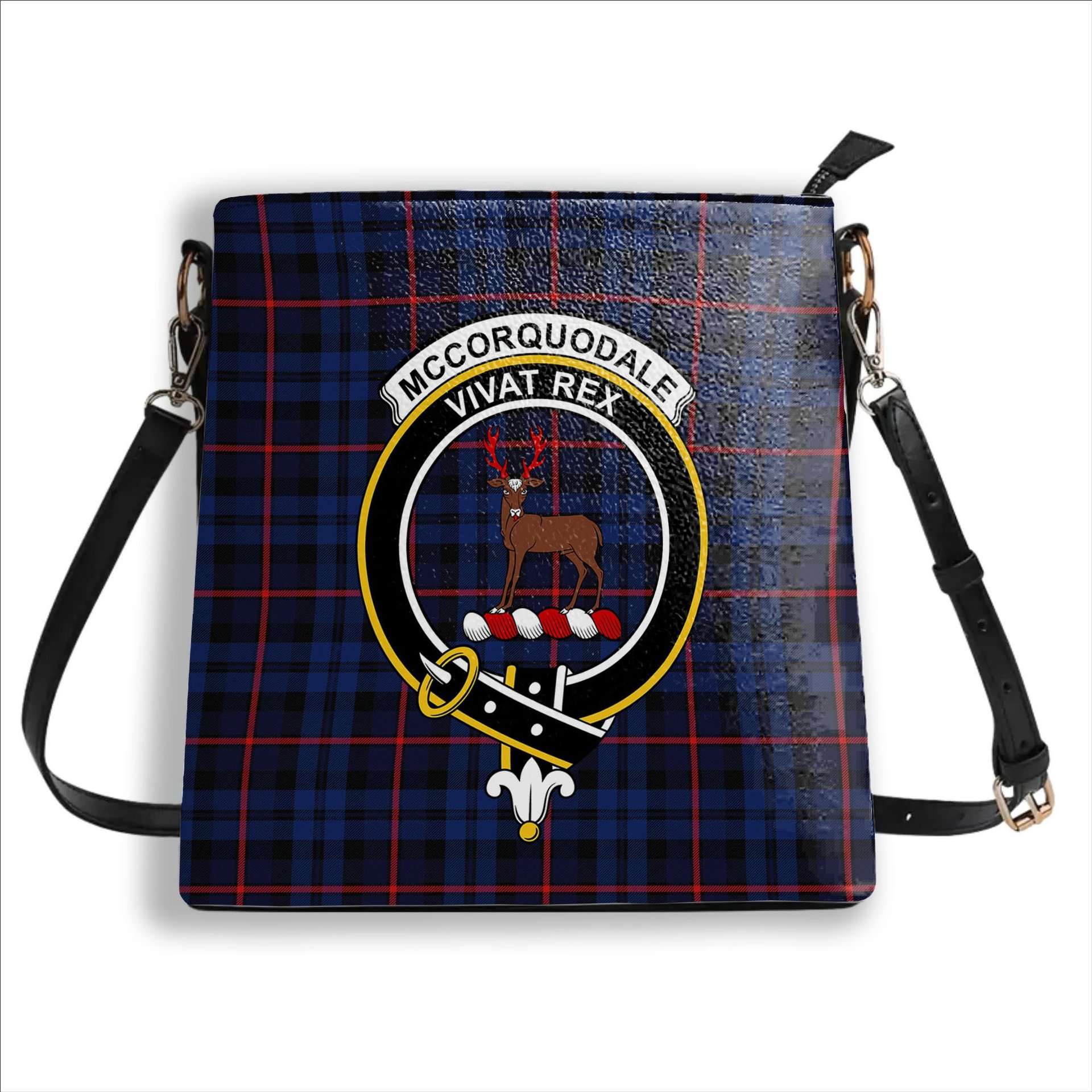 ScotsTee Shop Scottish McCorquodale Modern Crest Tartan Bucket Bag Ladies Shoulder Bag Midi
