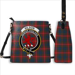 ScotsTee Shop Scottish Wilson Modern Tartan Crest Tartan Bucket Bag Ladies Shoulder Bag Midi