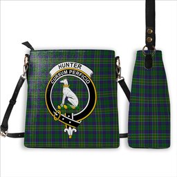 ScotsTee Shop Scottish Hunter of Hunterston Crest Tartan Bucket Bag Ladies Shoulder Bag Midi