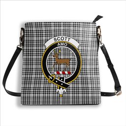 ScotsTee Shop Scottish Scott Black and White Modern Crest Tartan Bucket Bag Ladies Shoulder Bag Midi