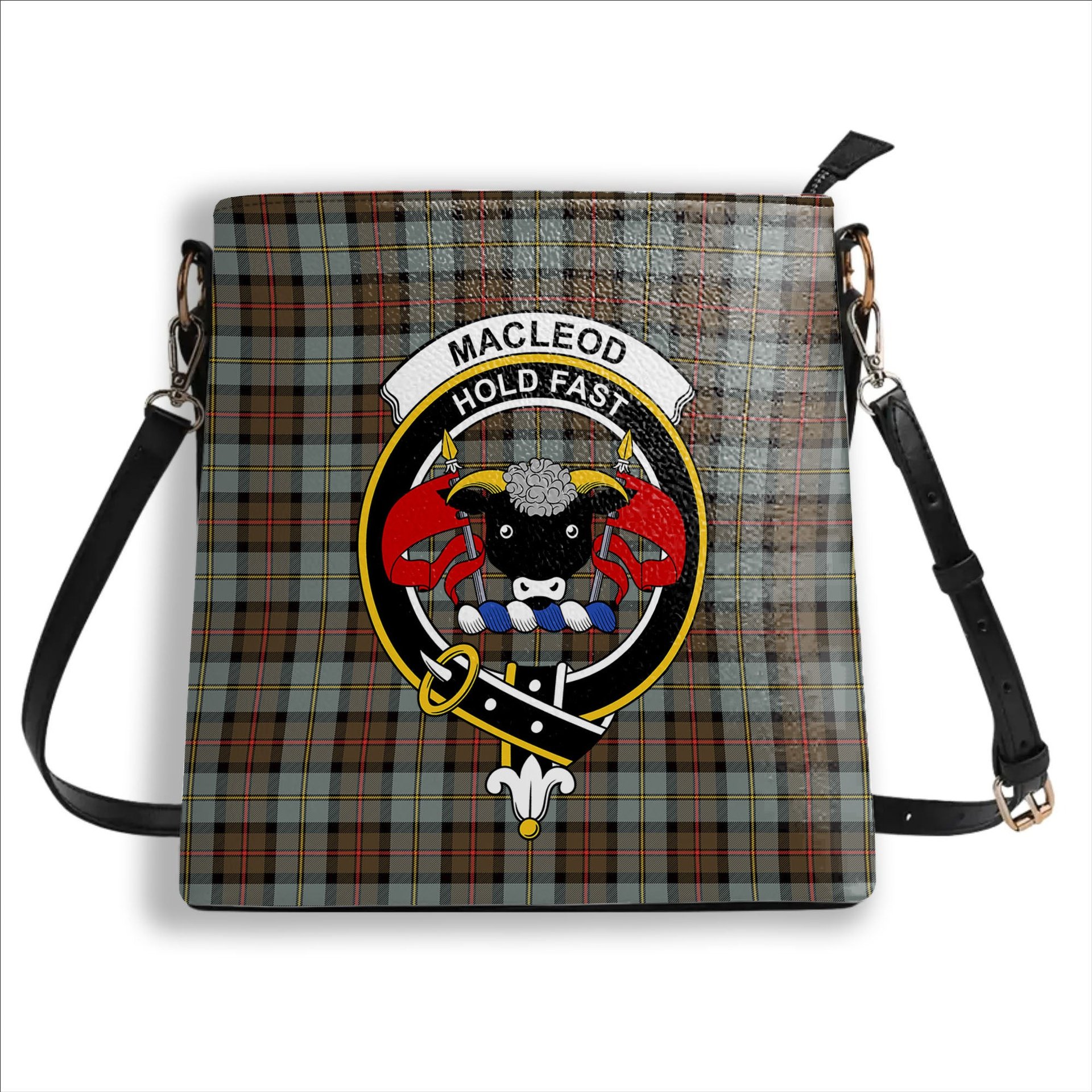 ScotsTee Shop Scottish MacLeod Of Harris Weathered Crest Tartan Bucket Bag Ladies Shoulder Bag Midi