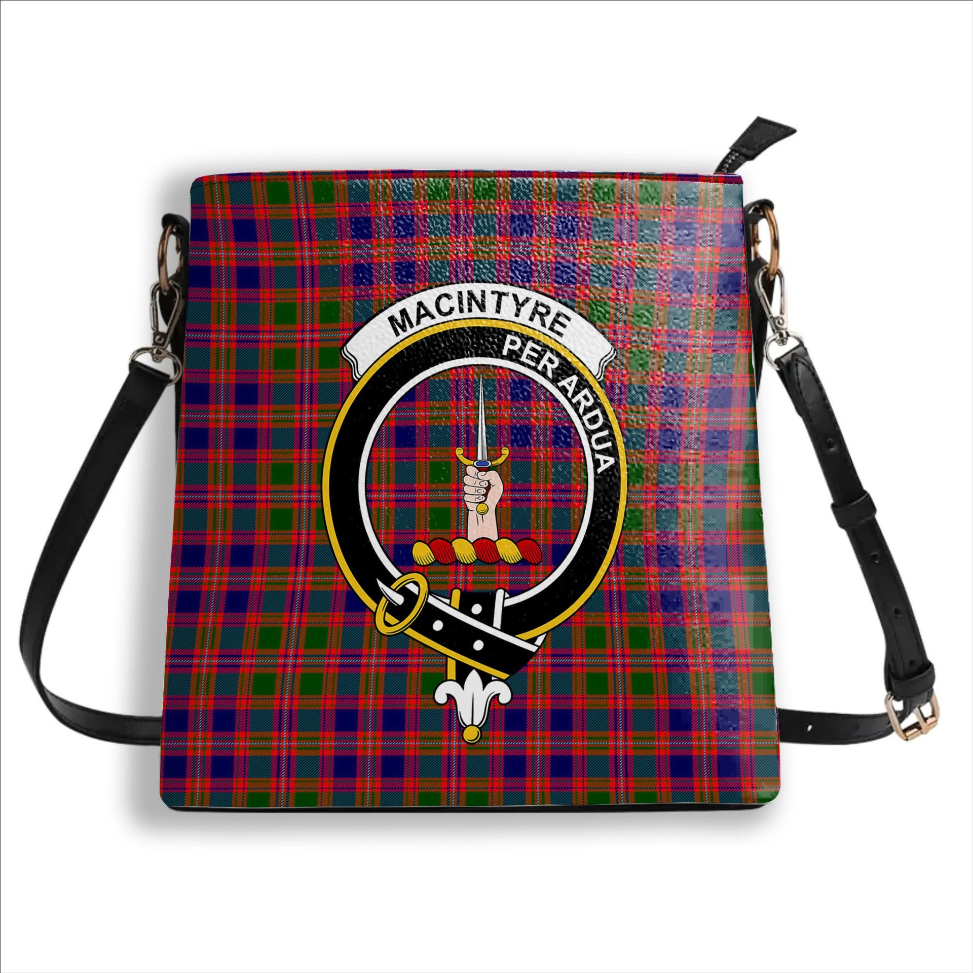 ScotsTee Shop Scottish MacIntyre Modern Crest Tartan Bucket Bag Ladies Shoulder Bag Midi