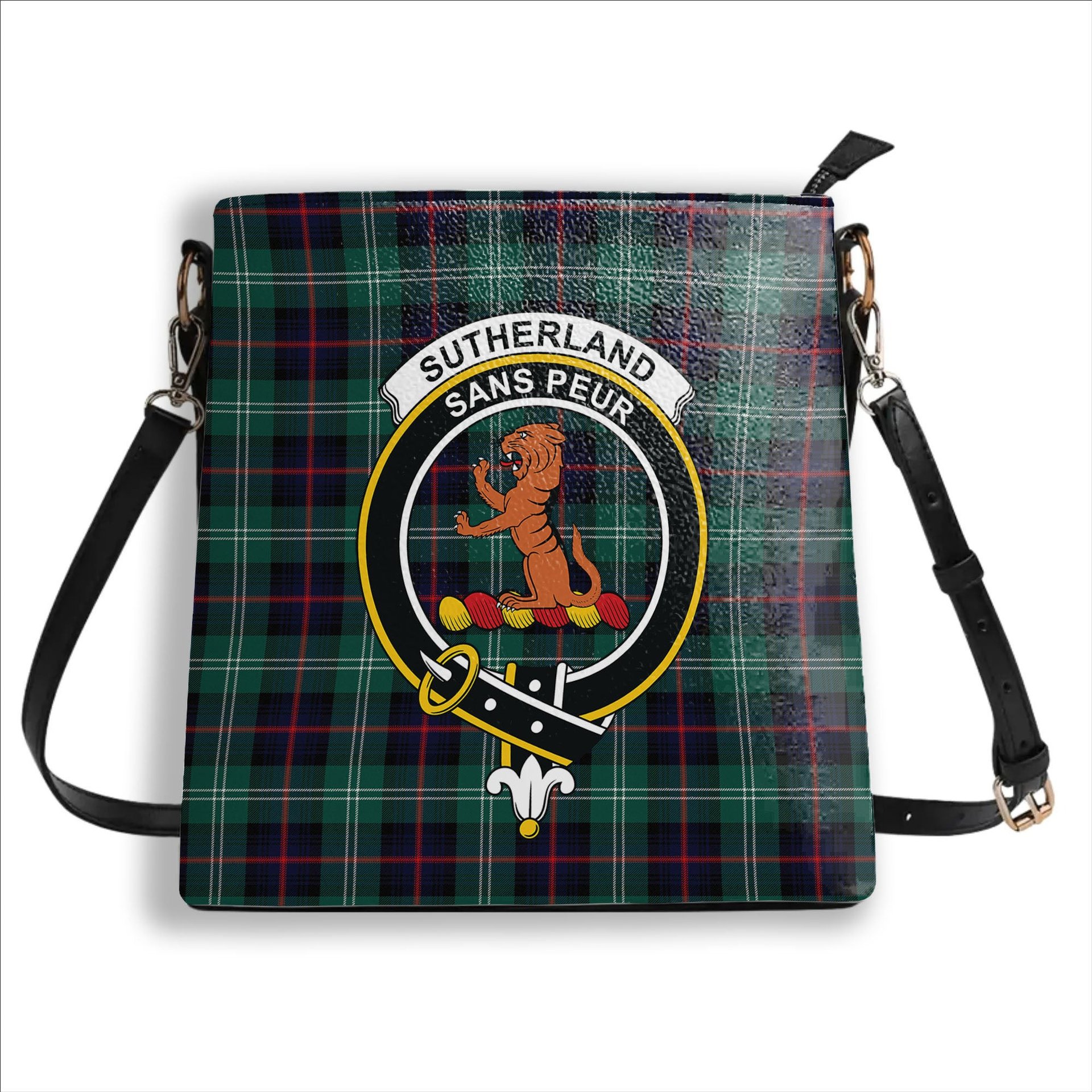 ScotsTee Shop Scottish Sutherland Old Modern Crest Tartan Bucket Bag Ladies Shoulder Bag Midi