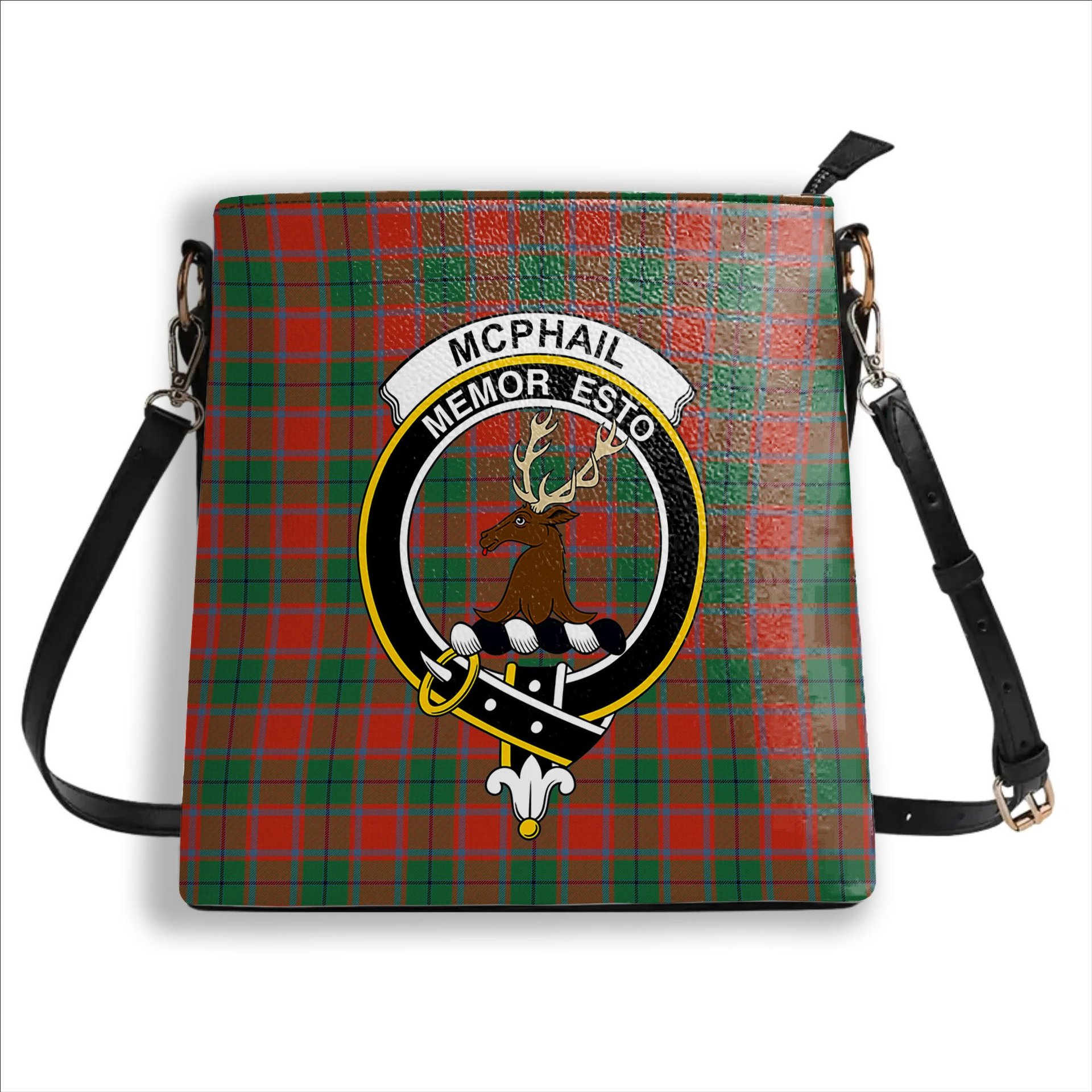 ScotsTee Shop Scottish McPhail Blue Bands Ancient Crest Tartan Bucket Bag Ladies Shoulder Bag Midi