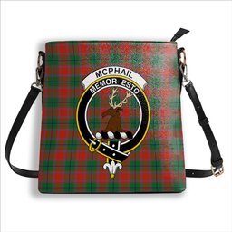 ScotsTee Shop Scottish McPhail Blue Bands Ancient Crest Tartan Bucket Bag Ladies Shoulder Bag Midi