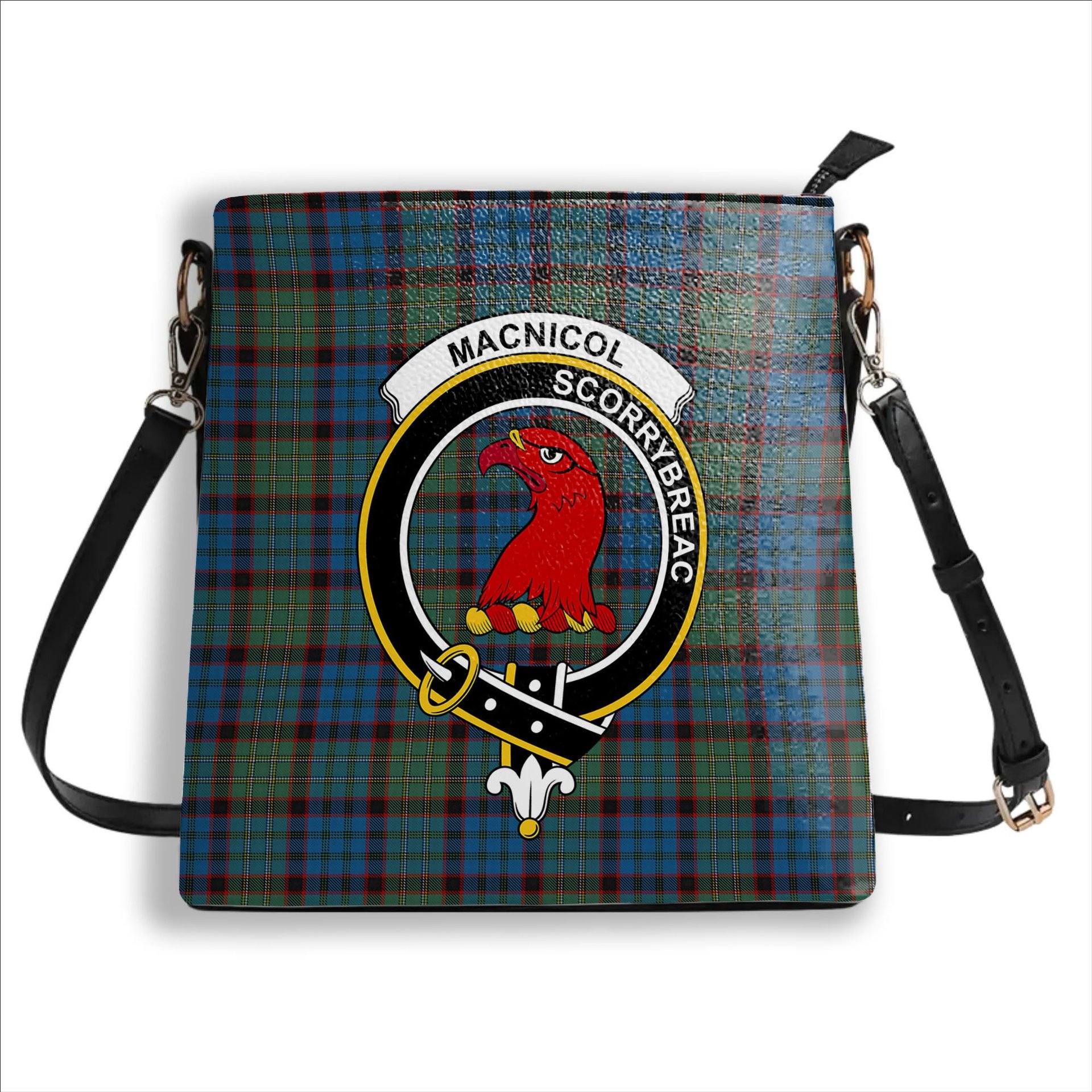 ScotsTee Shop Scottish MacNicol Hunting Crest Tartan Bucket Bag Ladies Shoulder Bag Midi