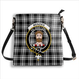 ScotsTee Shop Scottish Menzies Black & White Modern Crest Tartan Bucket Bag Ladies Shoulder Bag Midi
