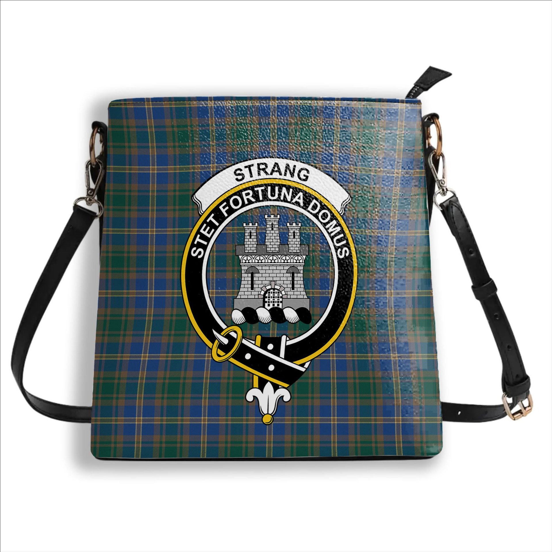 ScotsTee Shop Scottish Strang of Balkaskie Modern Crest Tartan Bucket Bag Ladies Shoulder Bag Midi