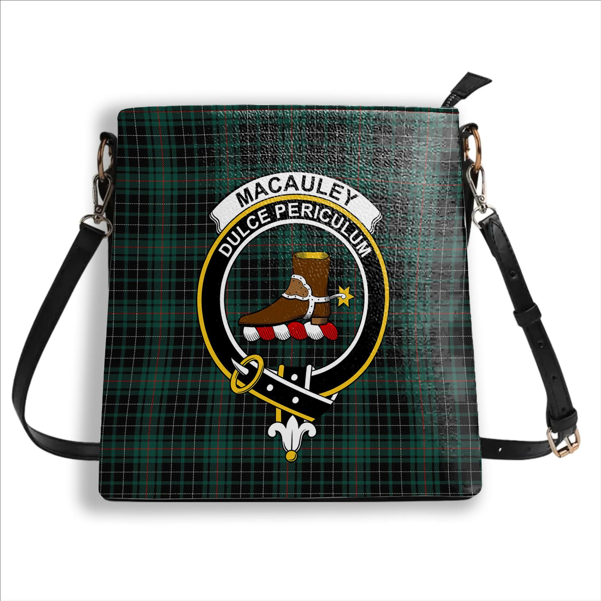 ScotsTee Shop Scottish MacAuley Hunting Modern Crest Tartan Bucket Bag Ladies Shoulder Bag Midi