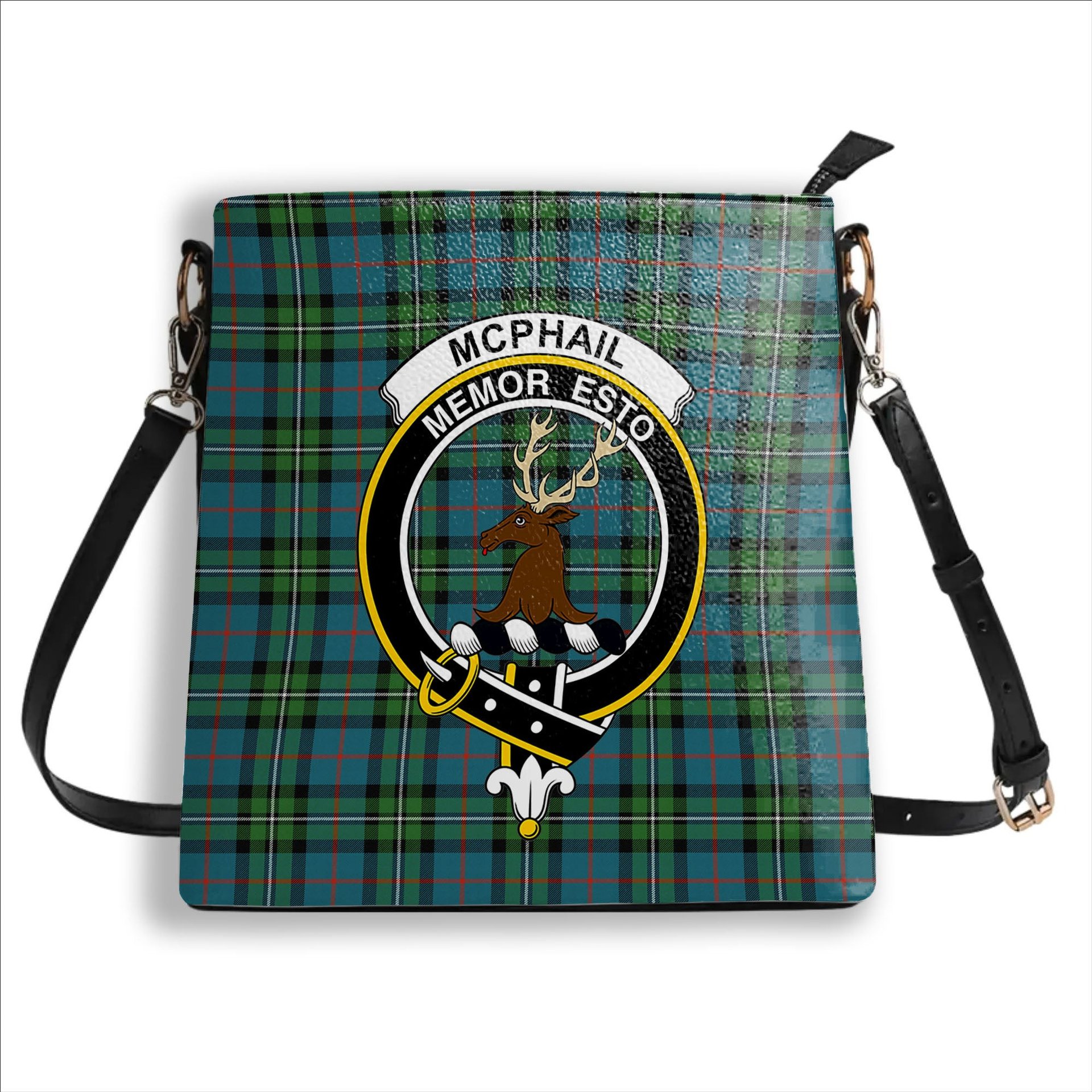 ScotsTee Shop Scottish McPhail Hunting Ancient Crest Tartan Bucket Bag Ladies Shoulder Bag Midi