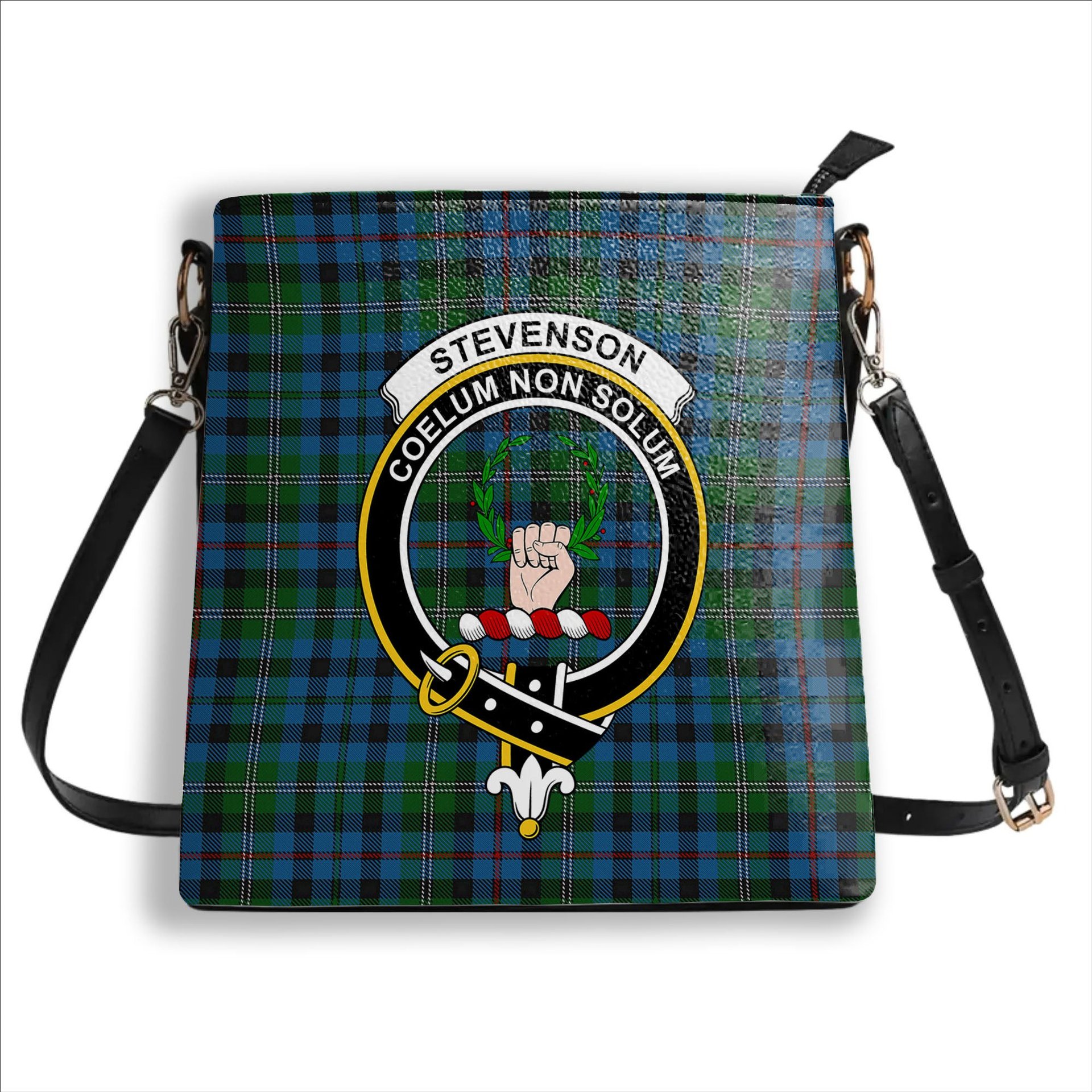 ScotsTee Shop Scottish Stevenson Hunting Red Stripe Crest Tartan Bucket Bag Ladies Shoulder Bag Midi