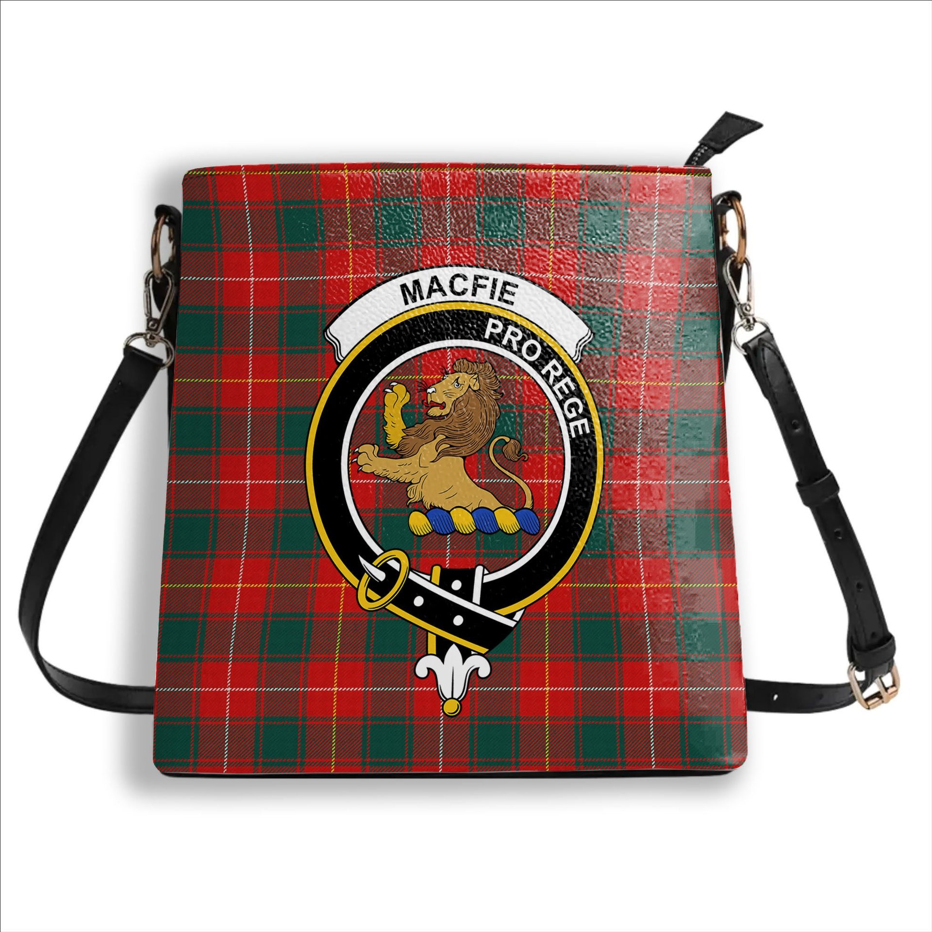 ScotsTee Shop Scottish MacFie Modern Crest Tartan Bucket Bag Ladies Shoulder Bag Midi